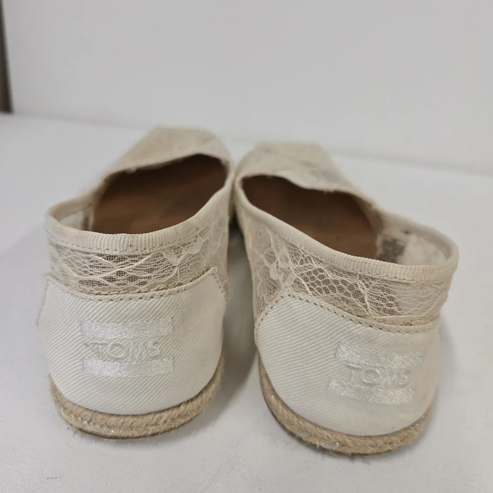TOMS Womens Alpargata Lace Espadrille‎ Slip On Shoes Cream Beige 381115 Size 9